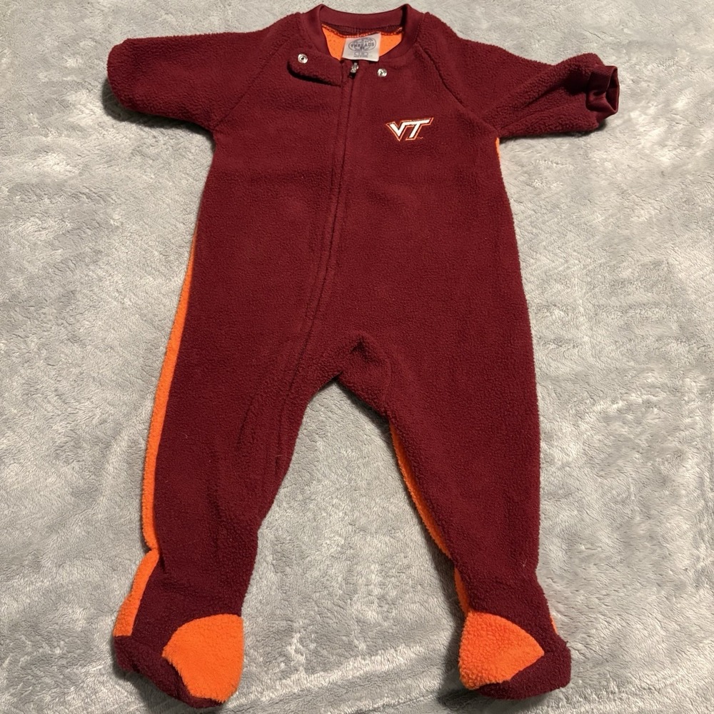 Virginia Tech Hokies Baby One Piece Size 0-3m Football Fuzzy Fleece Footy